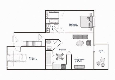 The Oak- One Bedroom One Bathroom Floor Plan at The Village at Bridgewater, Bridgewater